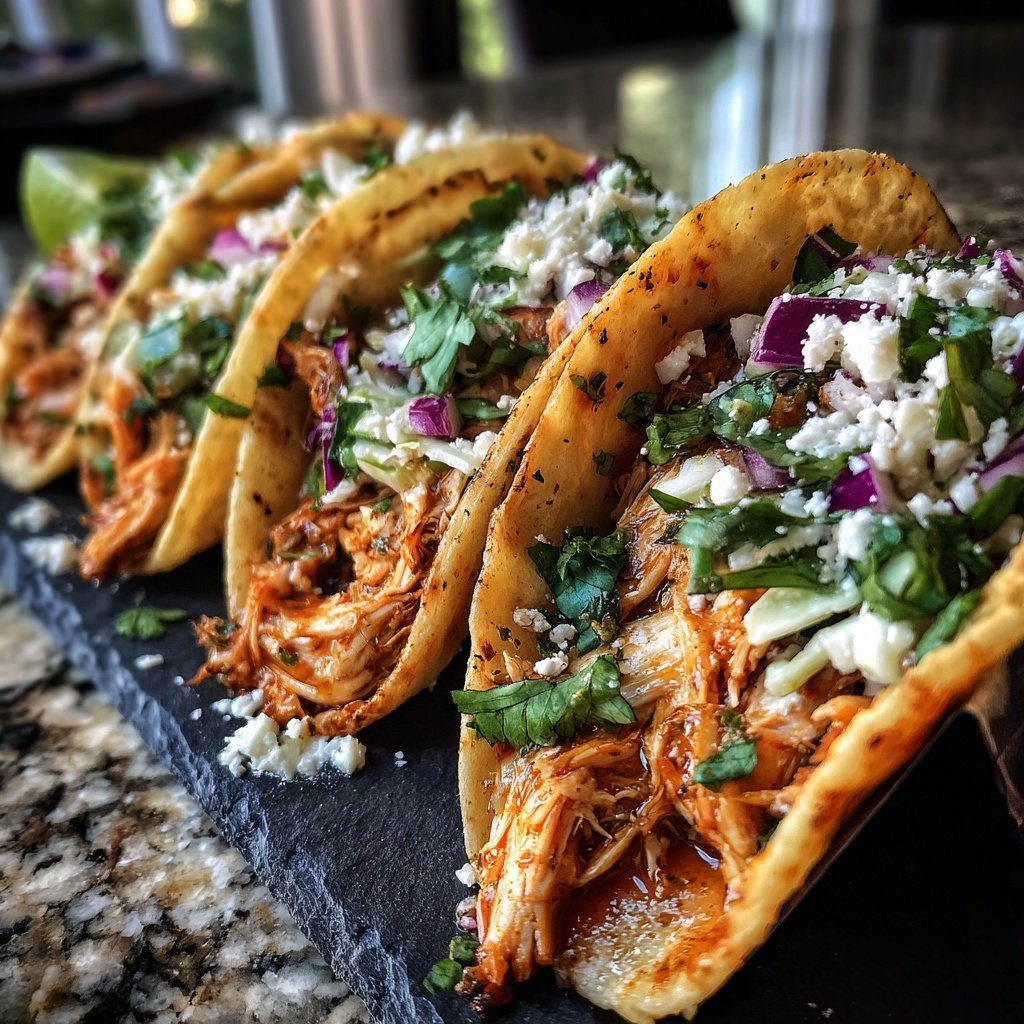 Shredded Chicken Tacos With Lime Slaw