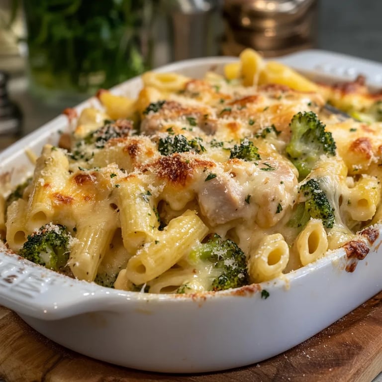 Creamy Pesto Chicken and Broccoli Pasta Bake