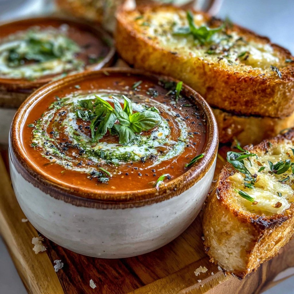 Cozy Tomato Basil Soup With Grilled Cheese