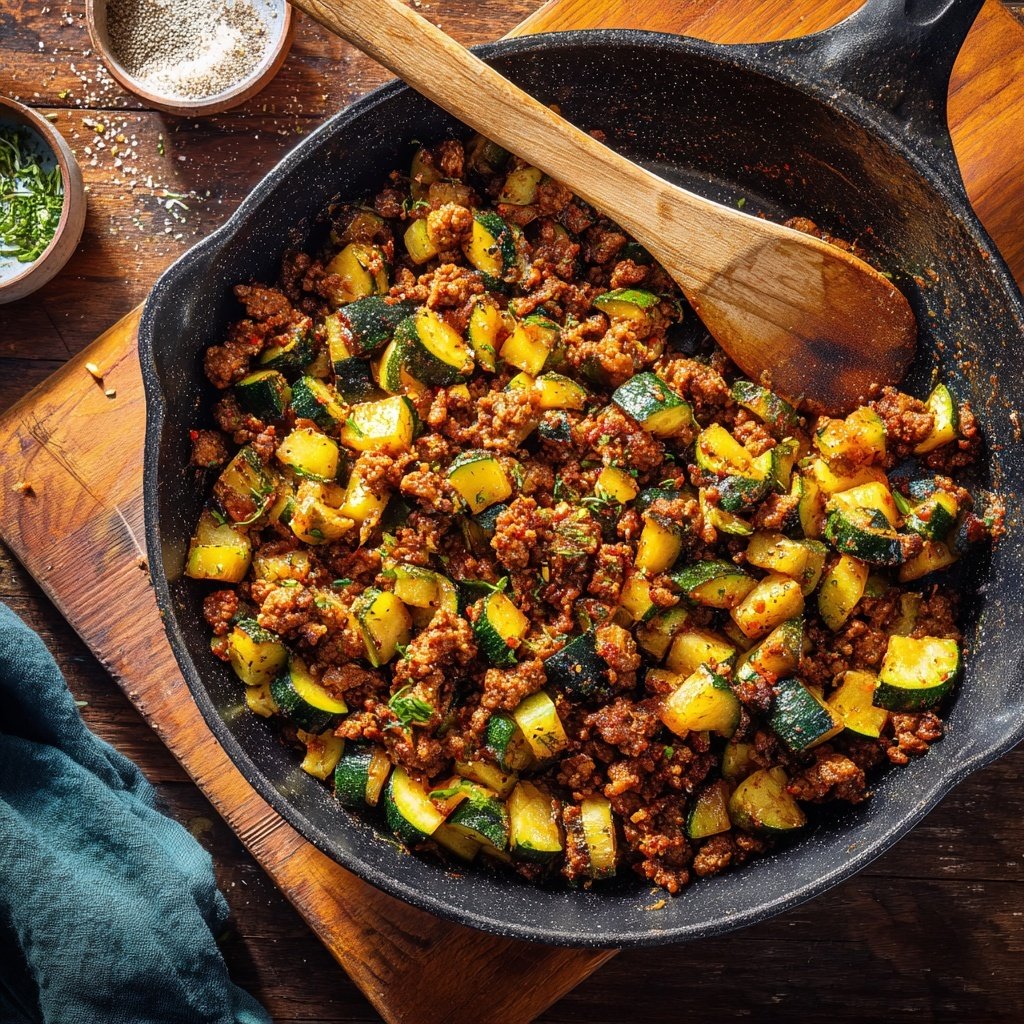 Ground Beef And Zucchini Skillet