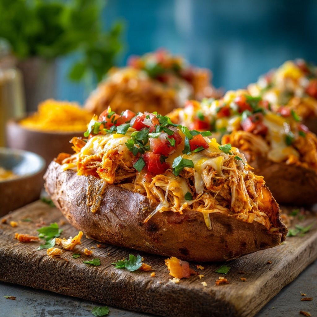 Shredded Chicken Stuffed Sweet Potatoes